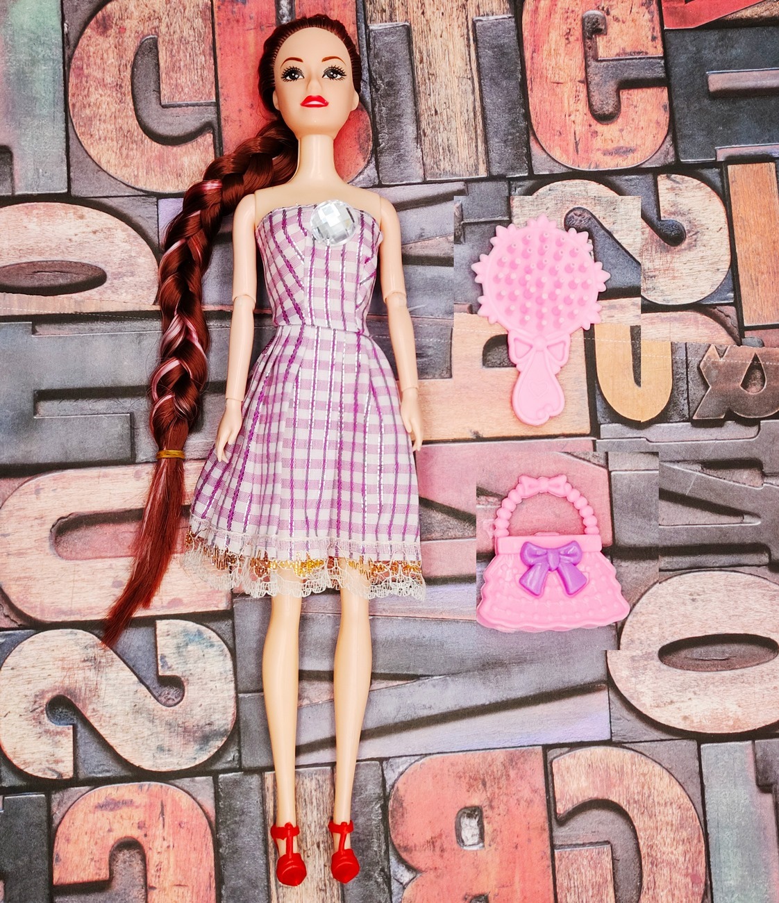 Muñeca Princesa Vestido Cuadros Juguete Niñas + Accesorios